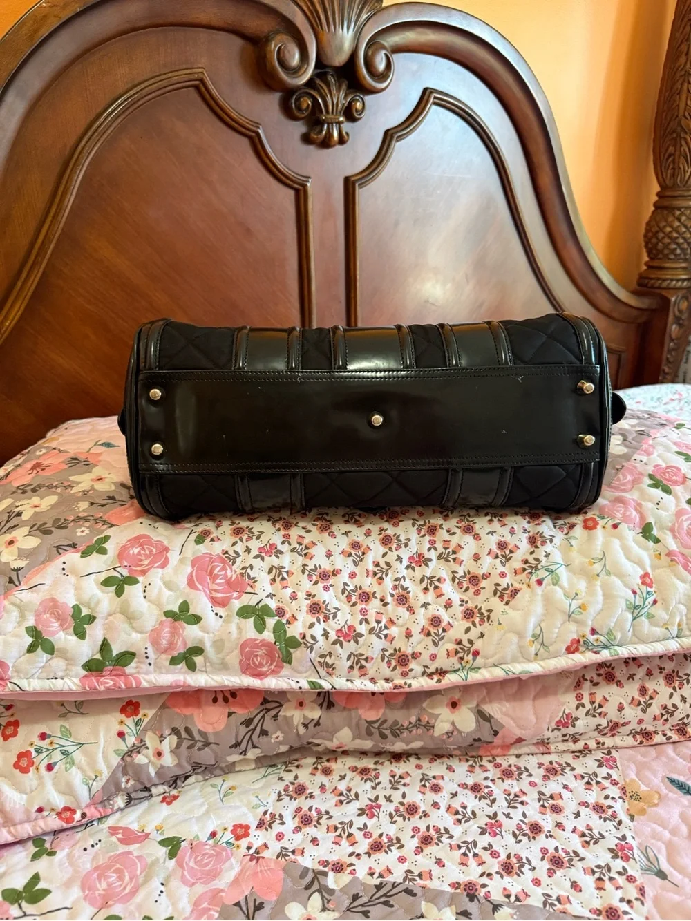 🐎 BURBERRY 🐎 BLACK QUILTED NYLON AND PATENT LEATHER MANOR SATCHEL AUTHENTIC